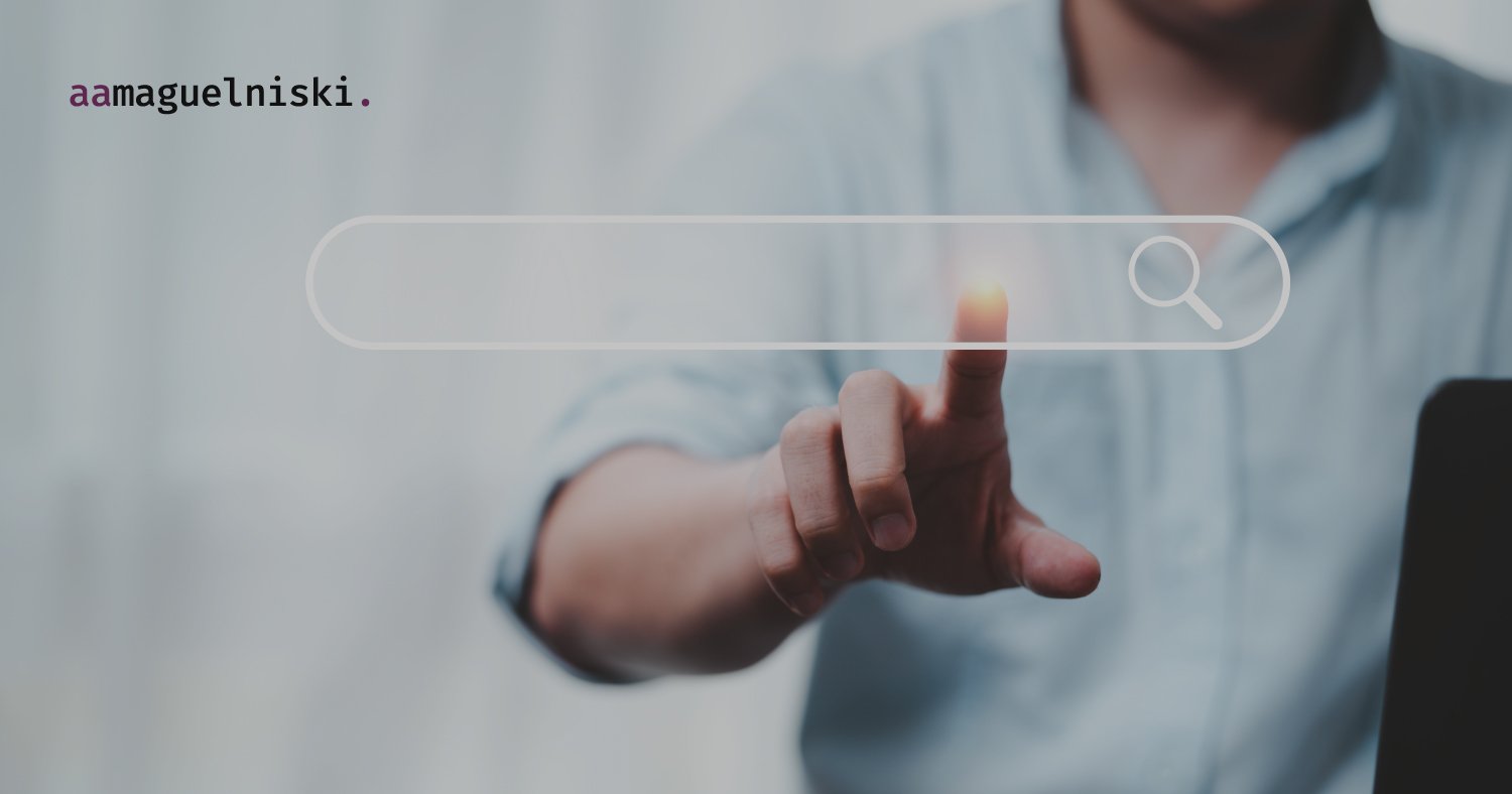 Pessoa interagindo com campo de pesquisa virtual, simbolizando o impacto da IA nas pesquisas e nas estratégias de SEO